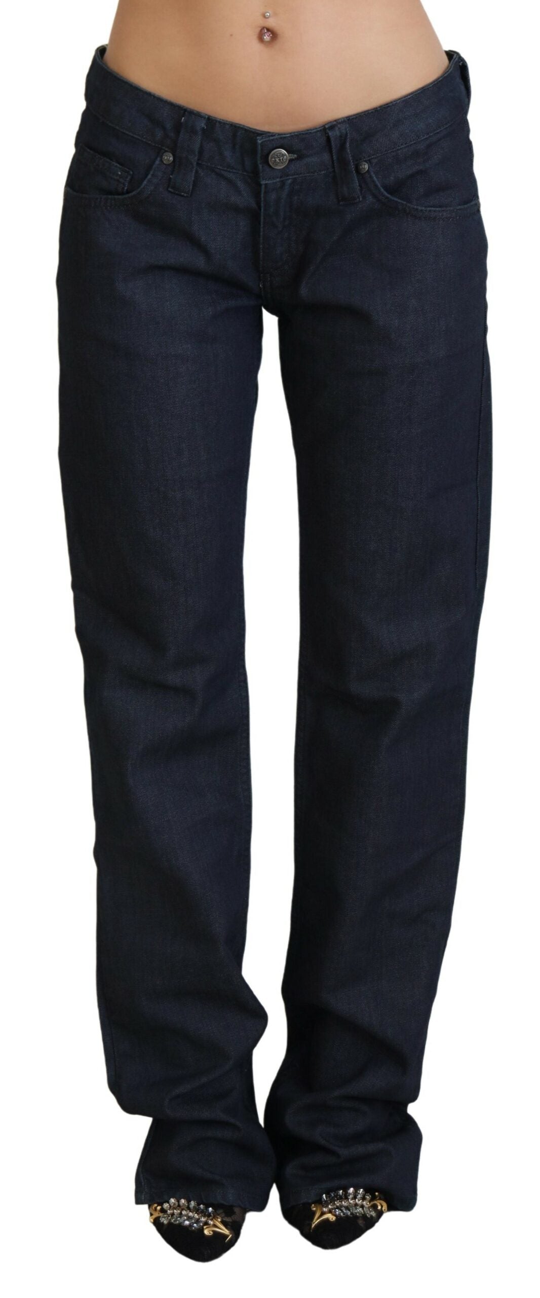 Exte Dunkelblaue Straight Fit Denim-Jeans mit niedriger Taille für Frauen