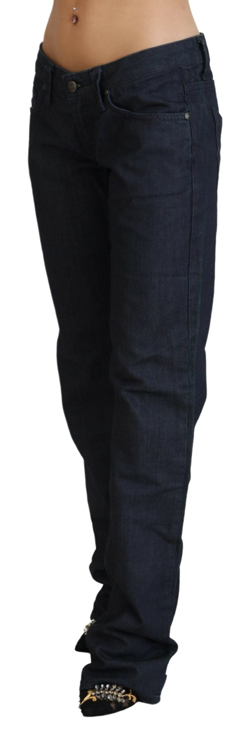 Exte Dunkelblaue Straight Fit Denim-Jeans mit niedriger Taille für Frauen