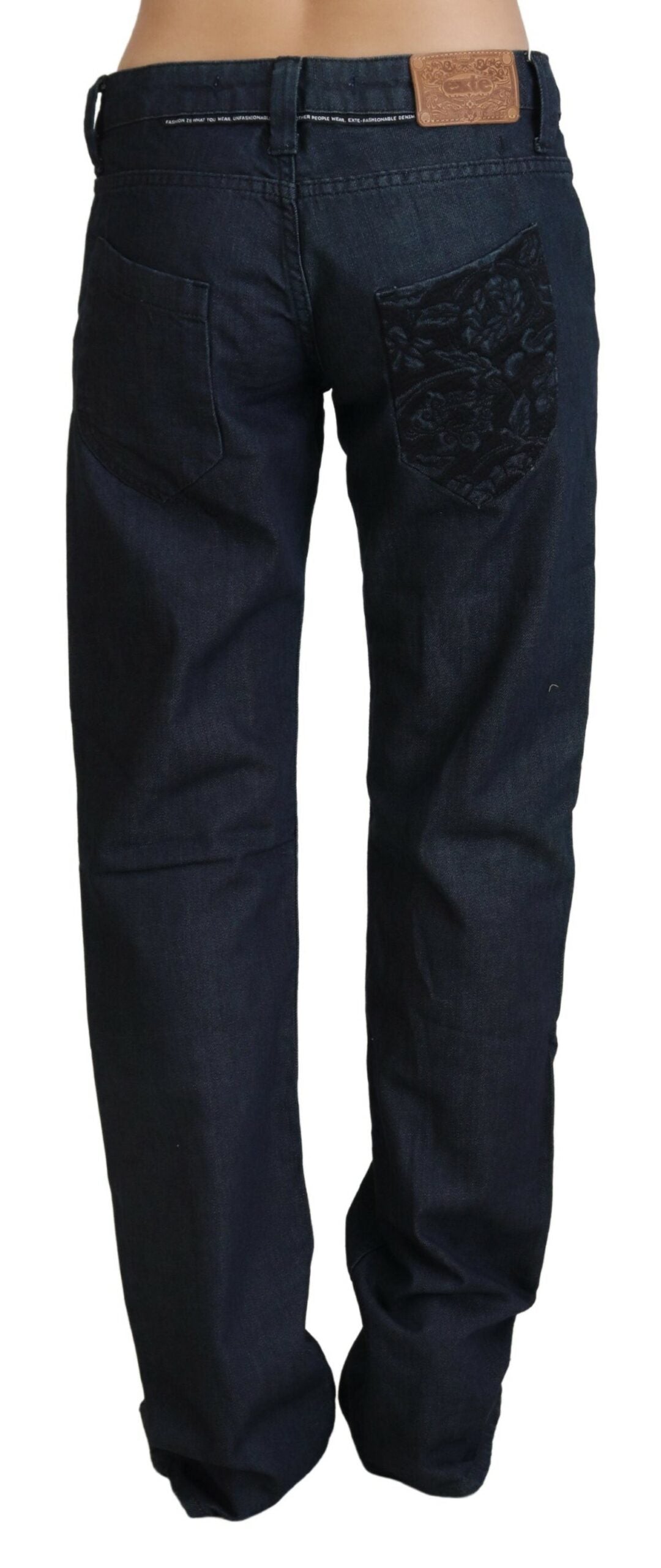 Exte Dunkelblaue Straight Fit Denim-Jeans mit niedriger Taille für Frauen