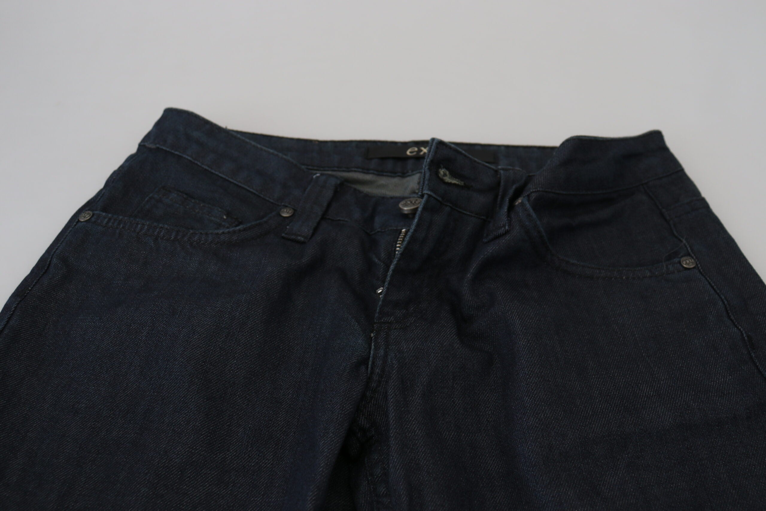 Exte Dunkelblaue Straight Fit Denim-Jeans mit niedriger Taille für Frauen