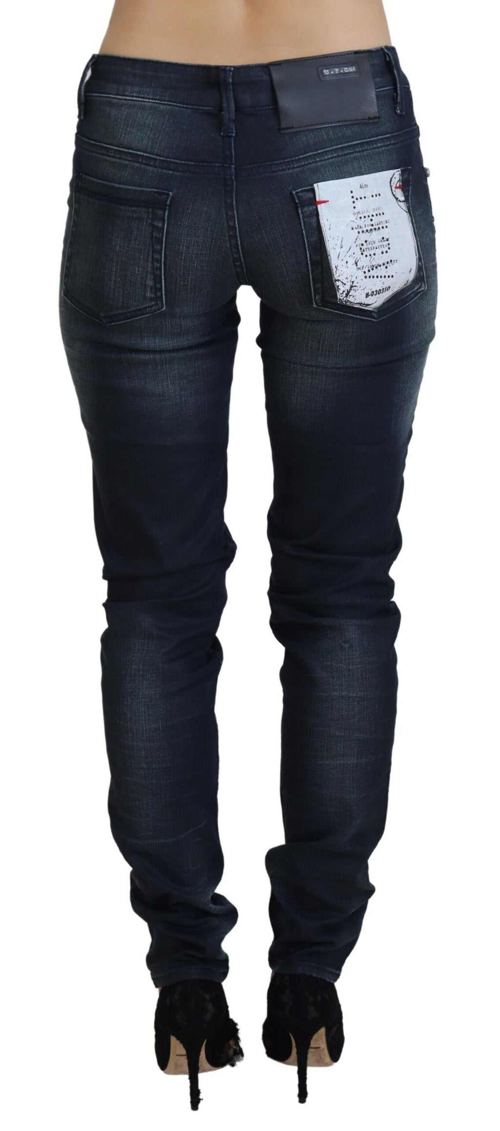 Eight blue washed low-rise slim-fit jeans in cotton denim