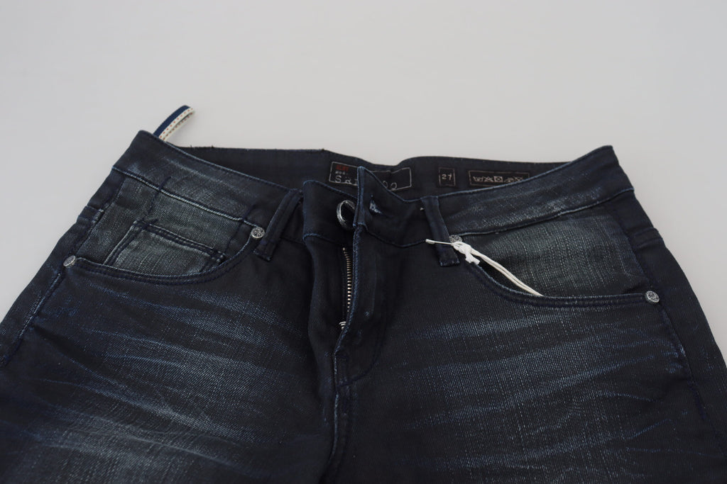 Eight blue washed low-rise slim-fit jeans in cotton denim