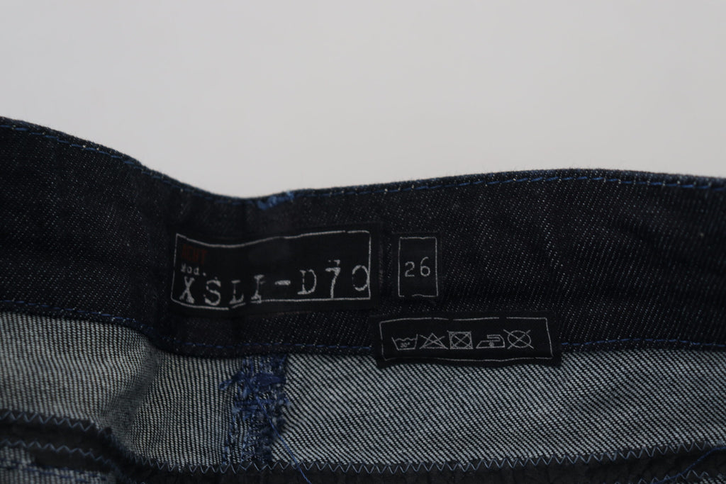 Acht Dunkelblaue Slim Fit Denim-Jeans mit niedriger Taille für Frauen