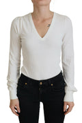 Patrizia Pepe Ivory V-Neck Long Sleeve Women's Blouse Top