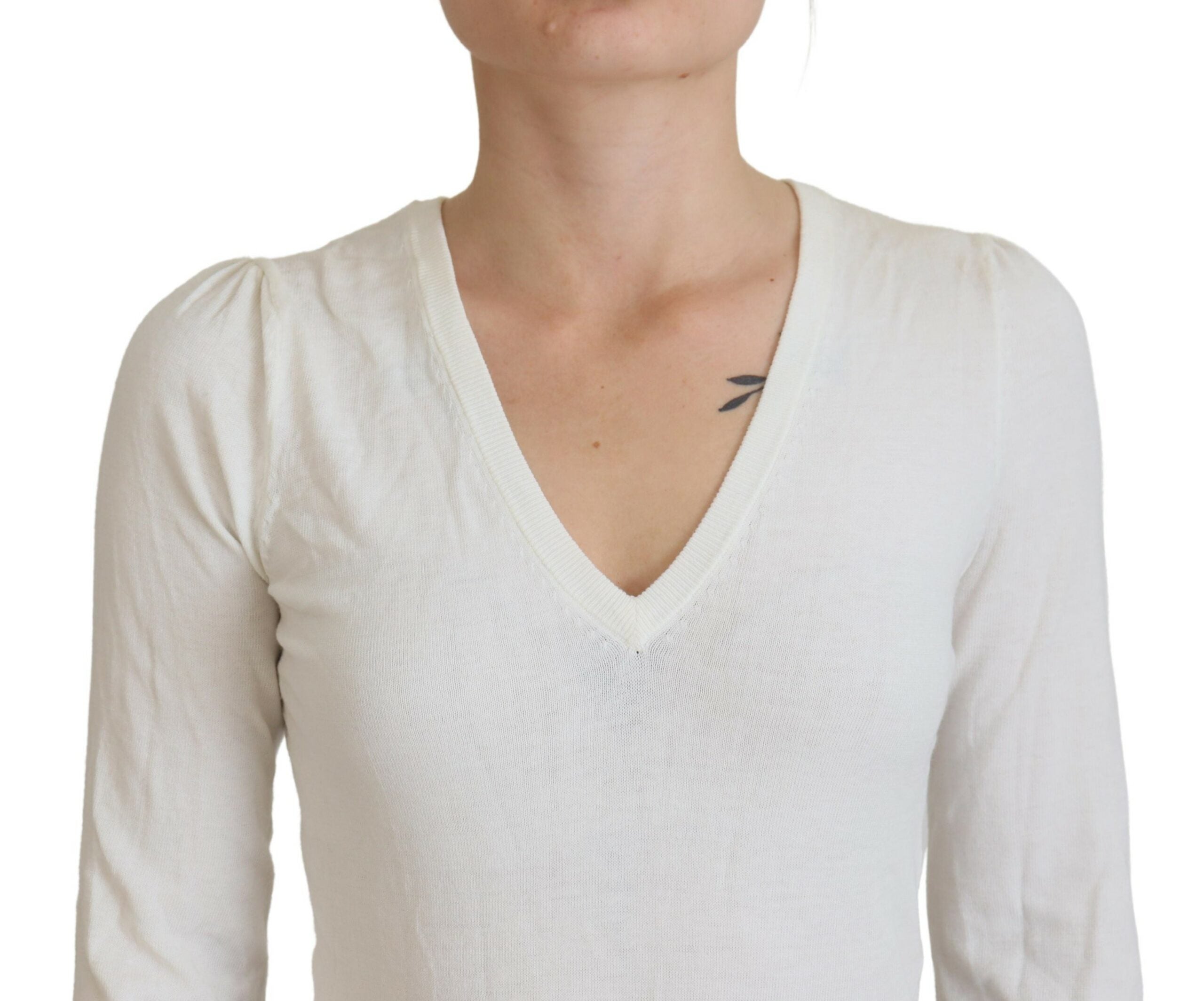 Patrizia Pepe Ivory V-Neck Long Sleeve Women's Blouse Top