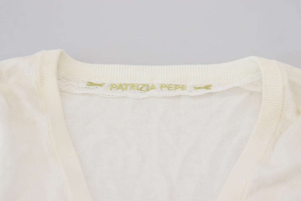 Patrizia Pepe Ivory V-Neck Long Sleeve Women's Blouse Top