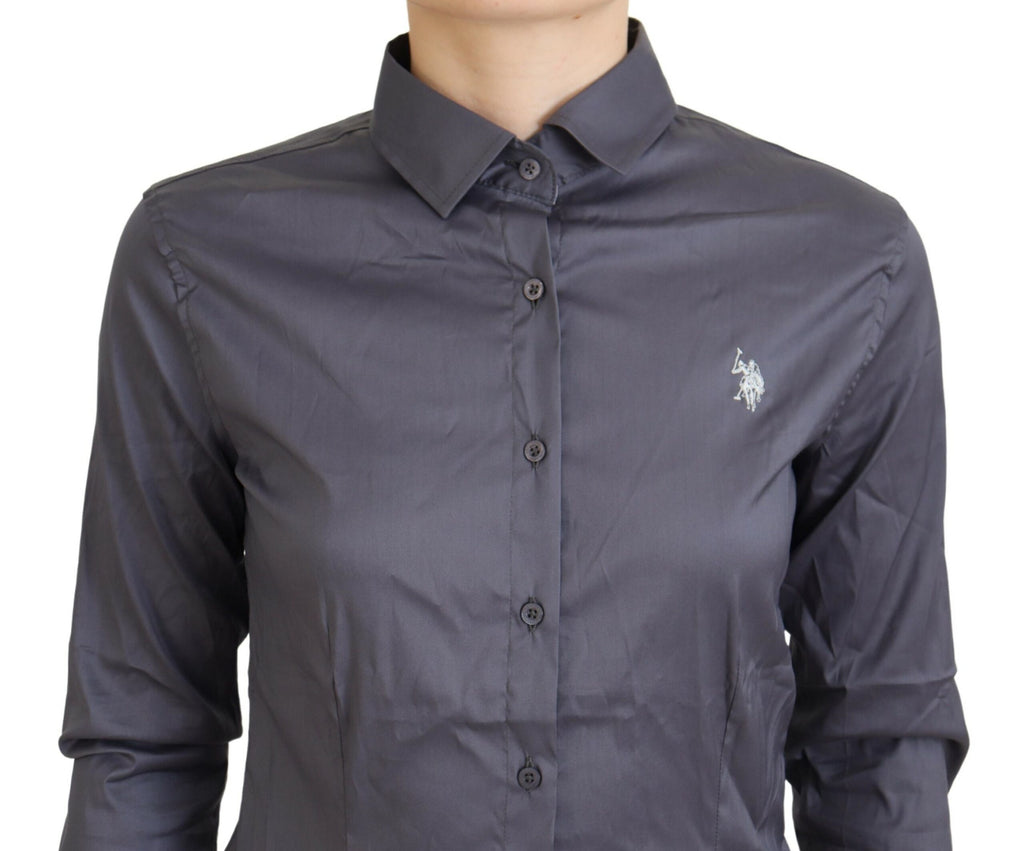 U.S. POLO ASSN. Graues bedrucktes Oberteil mit langen Ärmeln und Kragen