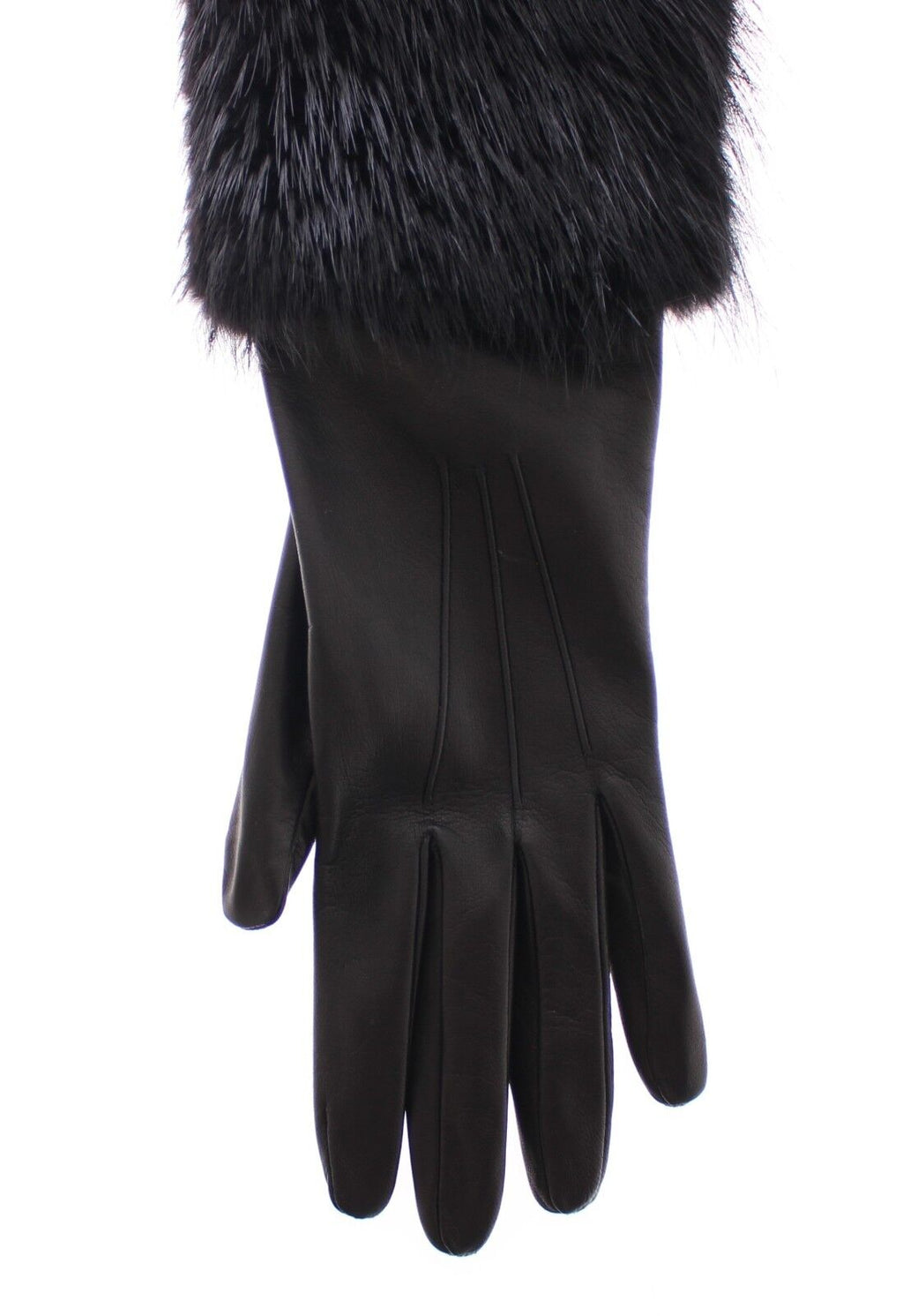 Dolce & Gabbana Schwarze Biberpelz-Lammfell-Leder-Ellbogenhandschuhe