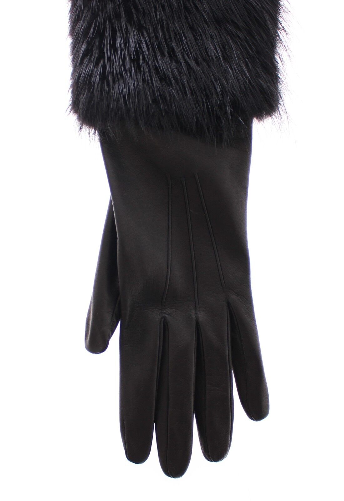 Dolce & Gabbana Schwarze Biberpelz-Lammfell-Leder-Ellbogenhandschuhe
