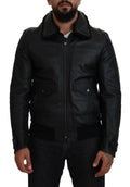 Dolce & Gabbana Black Lambskin Collared Men's Coat Jacket