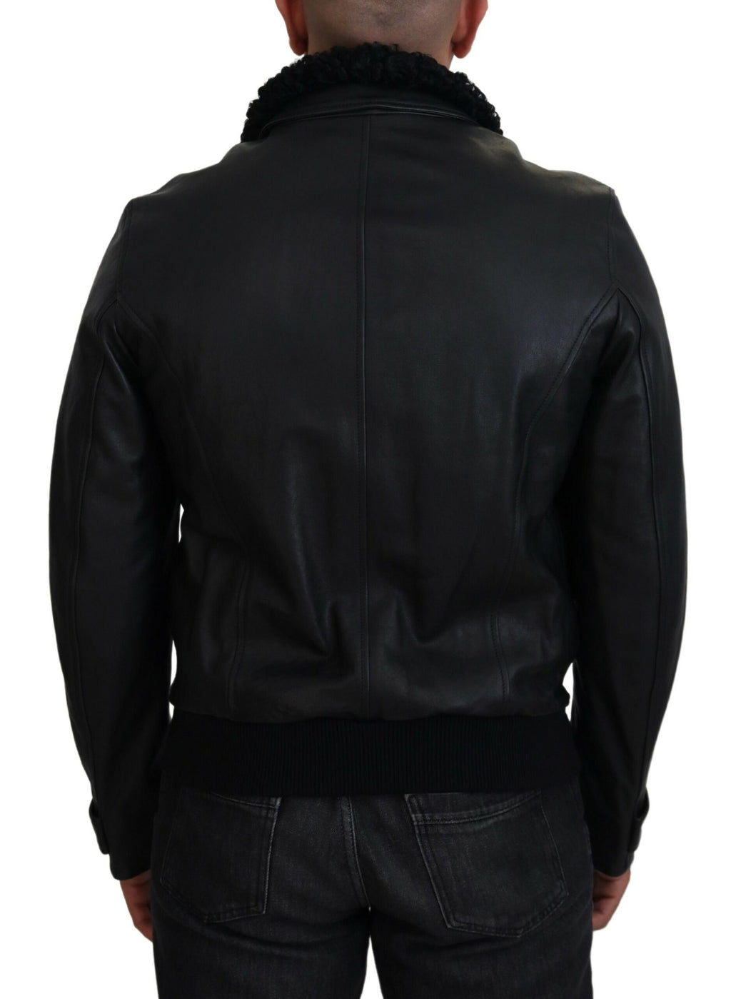 Dolce & Gabbana Black Lambskin Collared Men's Coat Jacket