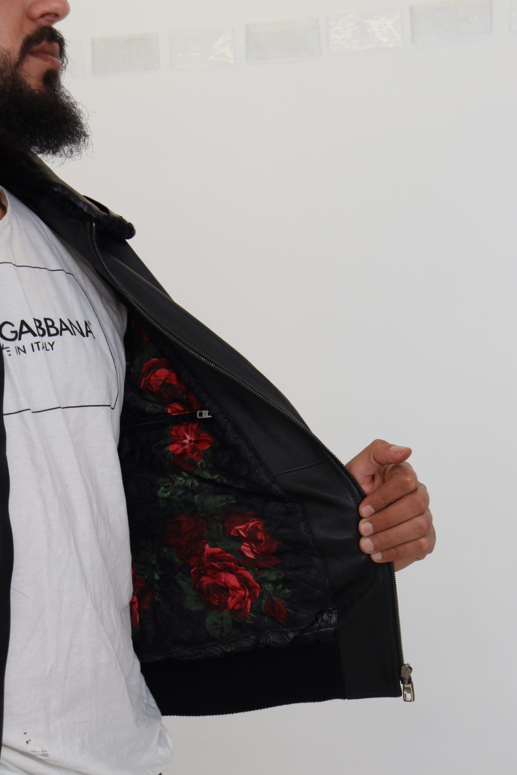 Dolce & Gabbana Black Lambskin Collared Men's Coat Jacket