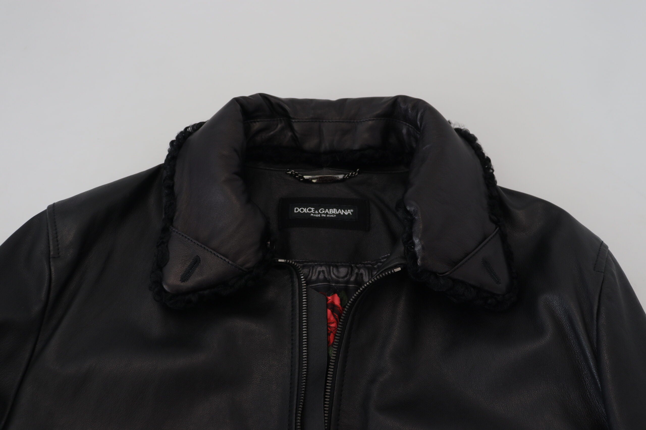 Dolce & Gabbana Black Lambskin Collared Men's Coat Jacket
