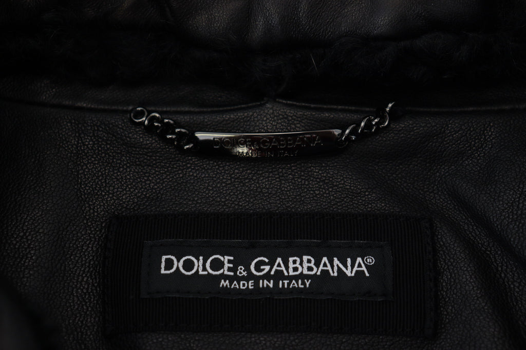 Dolce & Gabbana Black Lambskin Collared Men's Coat Jacket