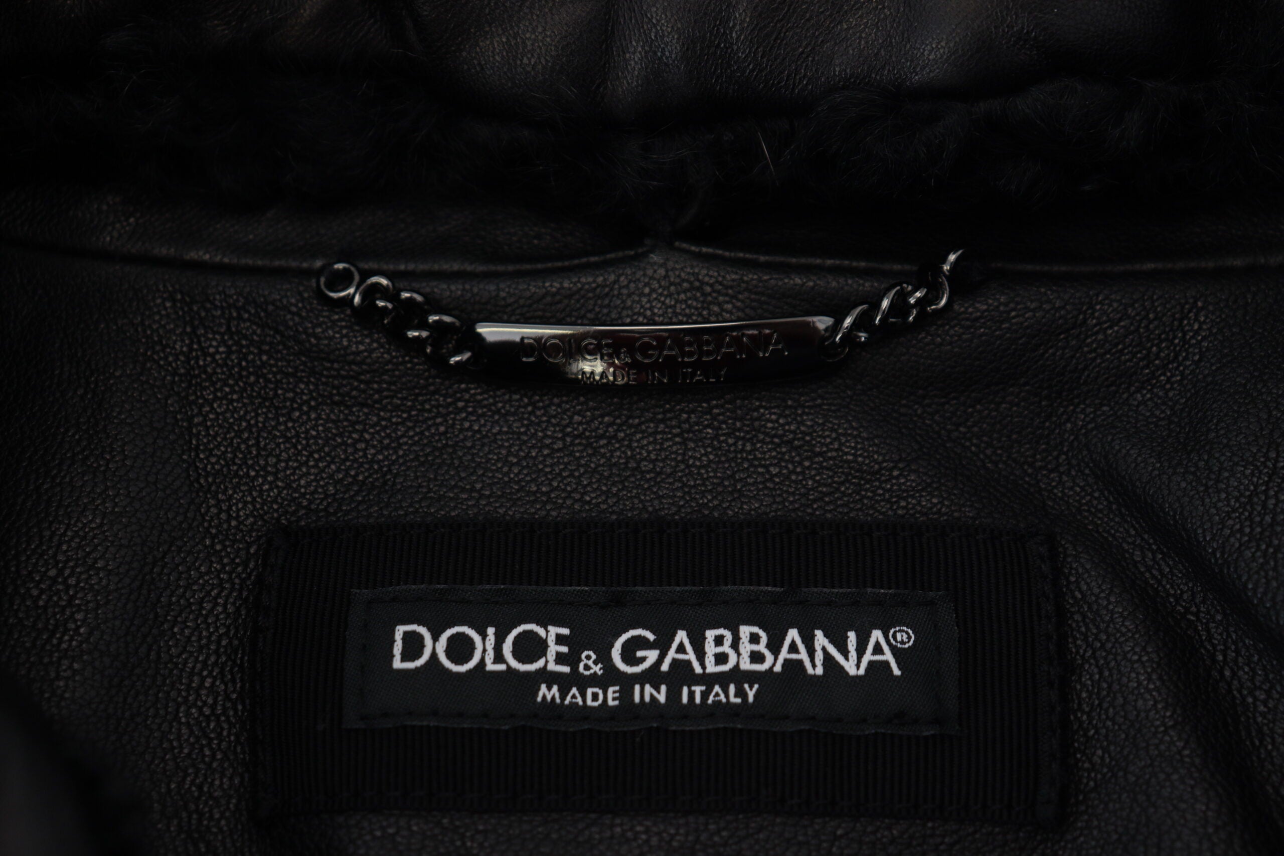 Dolce & Gabbana Black Lambskin Collared Men's Coat Jacket