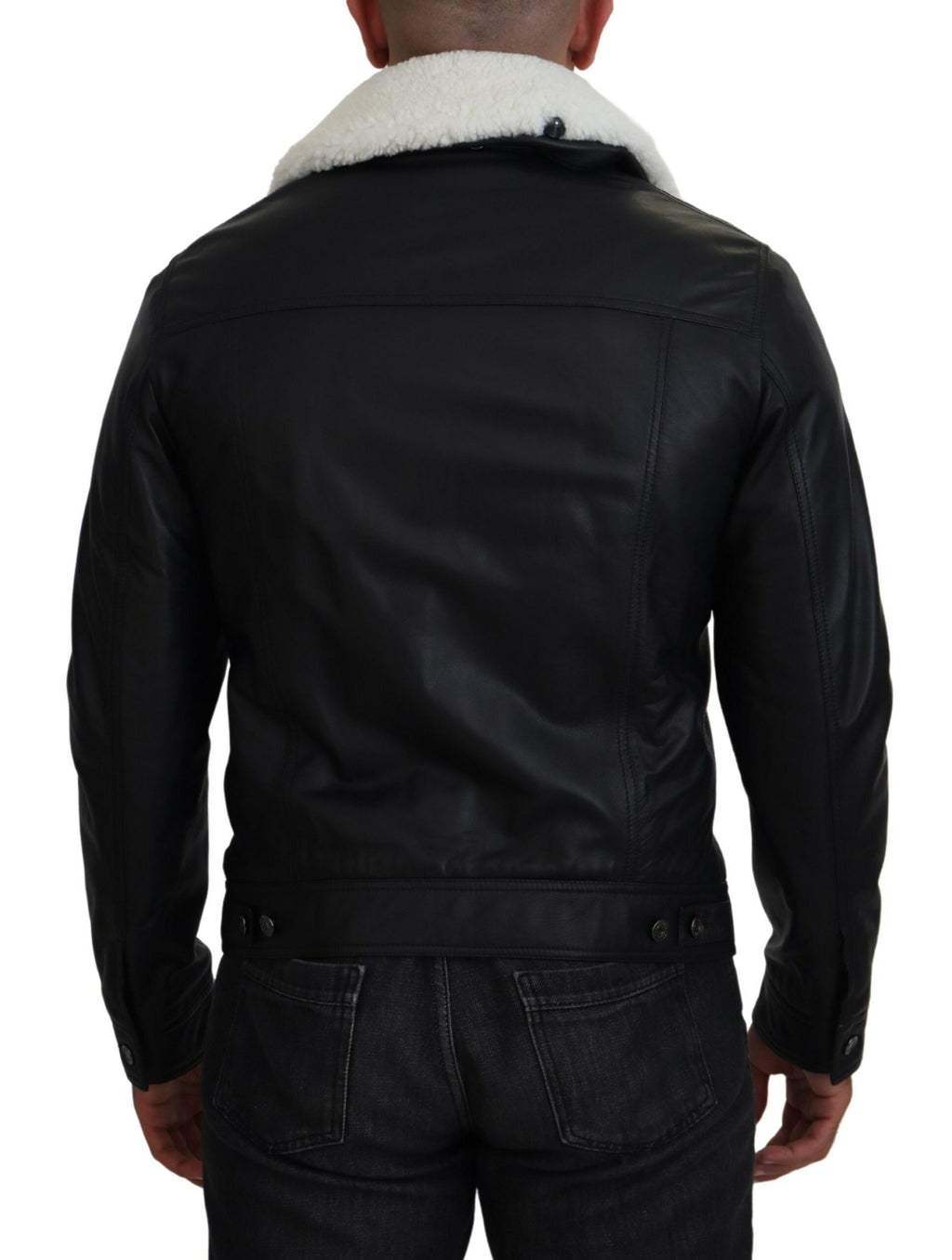 Dolce & Gabbana Schwarzes Lammleder mit Kragen Herrenmantel Jacke