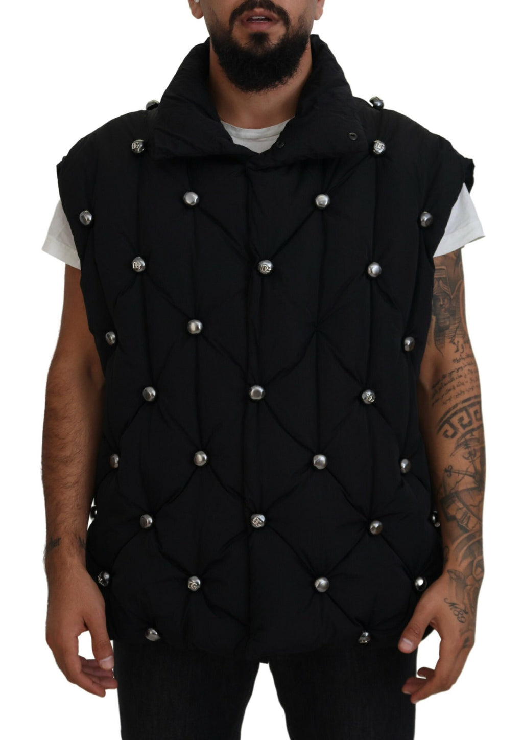 Dolce & Gabbana Black Sleeveless DG Jacket with Metal Embellishment