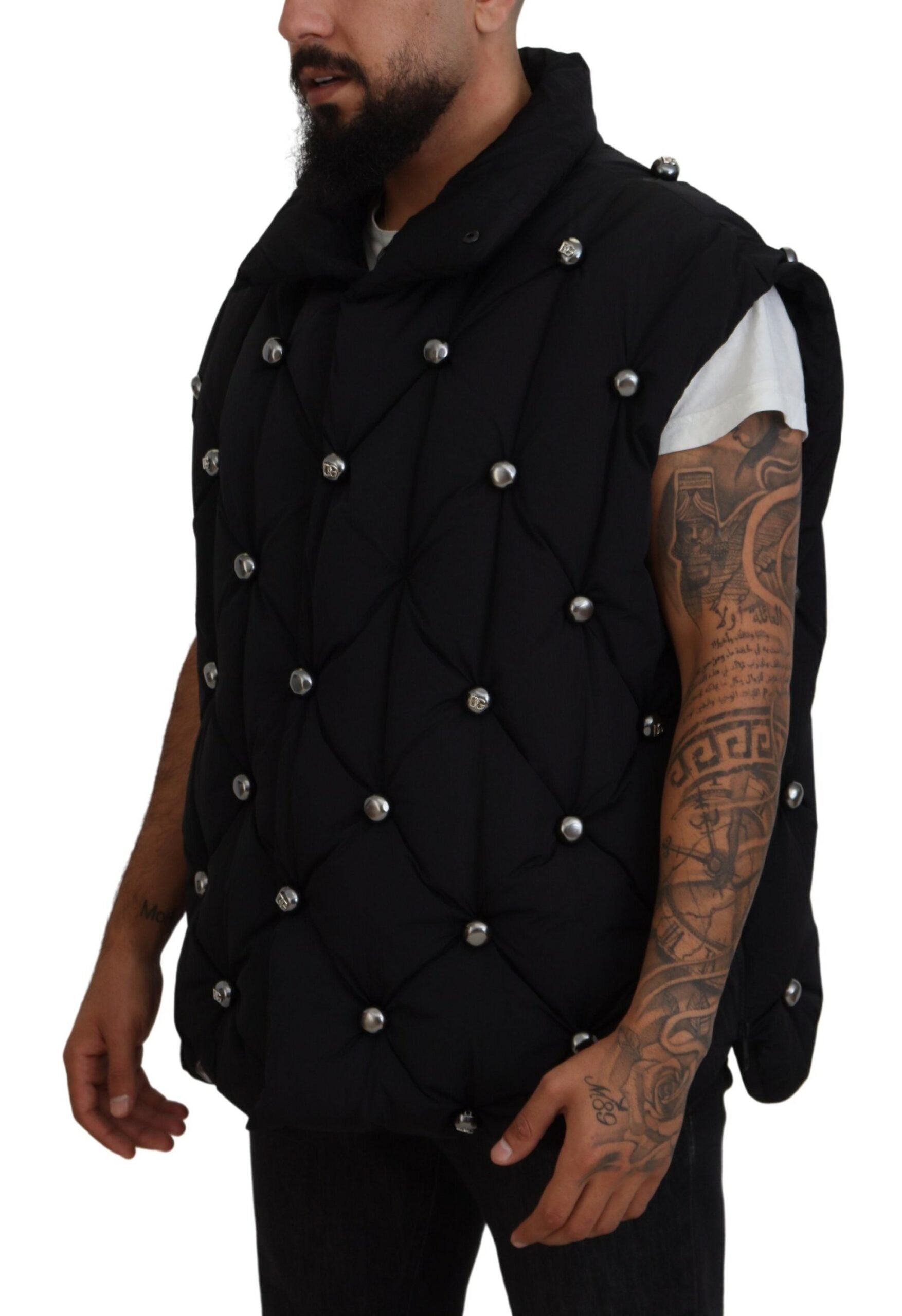 Dolce & Gabbana Black Sleeveless DG Jacket with Metal Embellishment