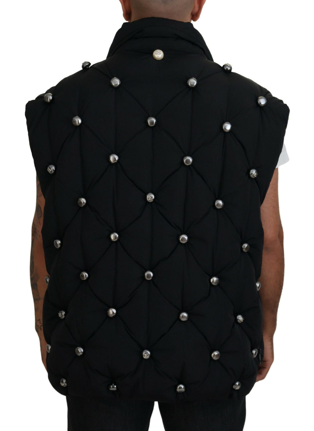 Dolce & Gabbana Black Sleeveless DG Jacket with Metal Embellishment