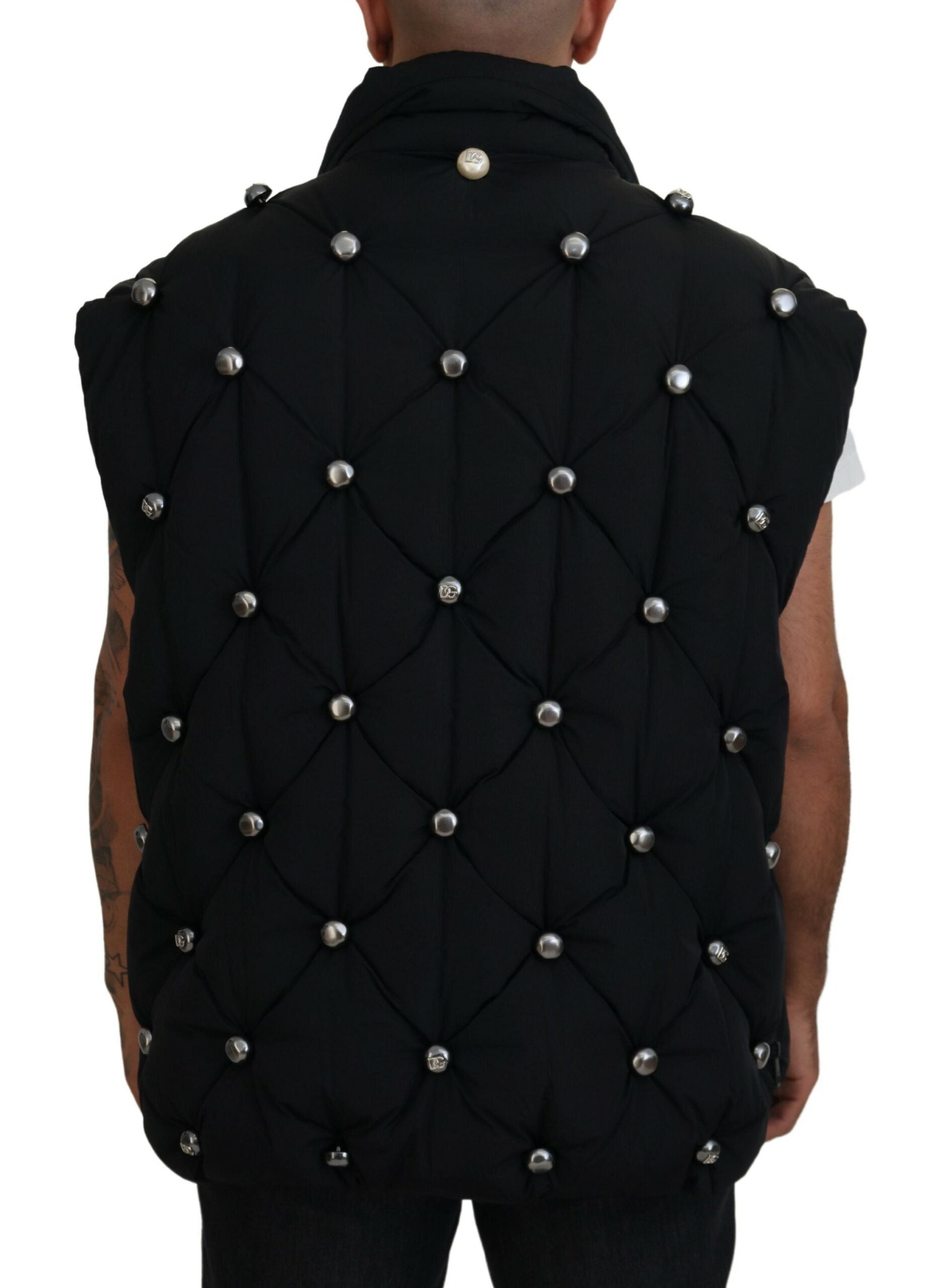 Dolce & Gabbana Black Sleeveless DG Jacket with Metal Embellishment