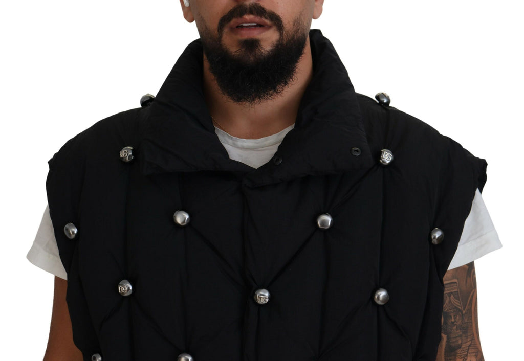 Dolce & Gabbana Black Sleeveless DG Jacket with Metal Embellishment