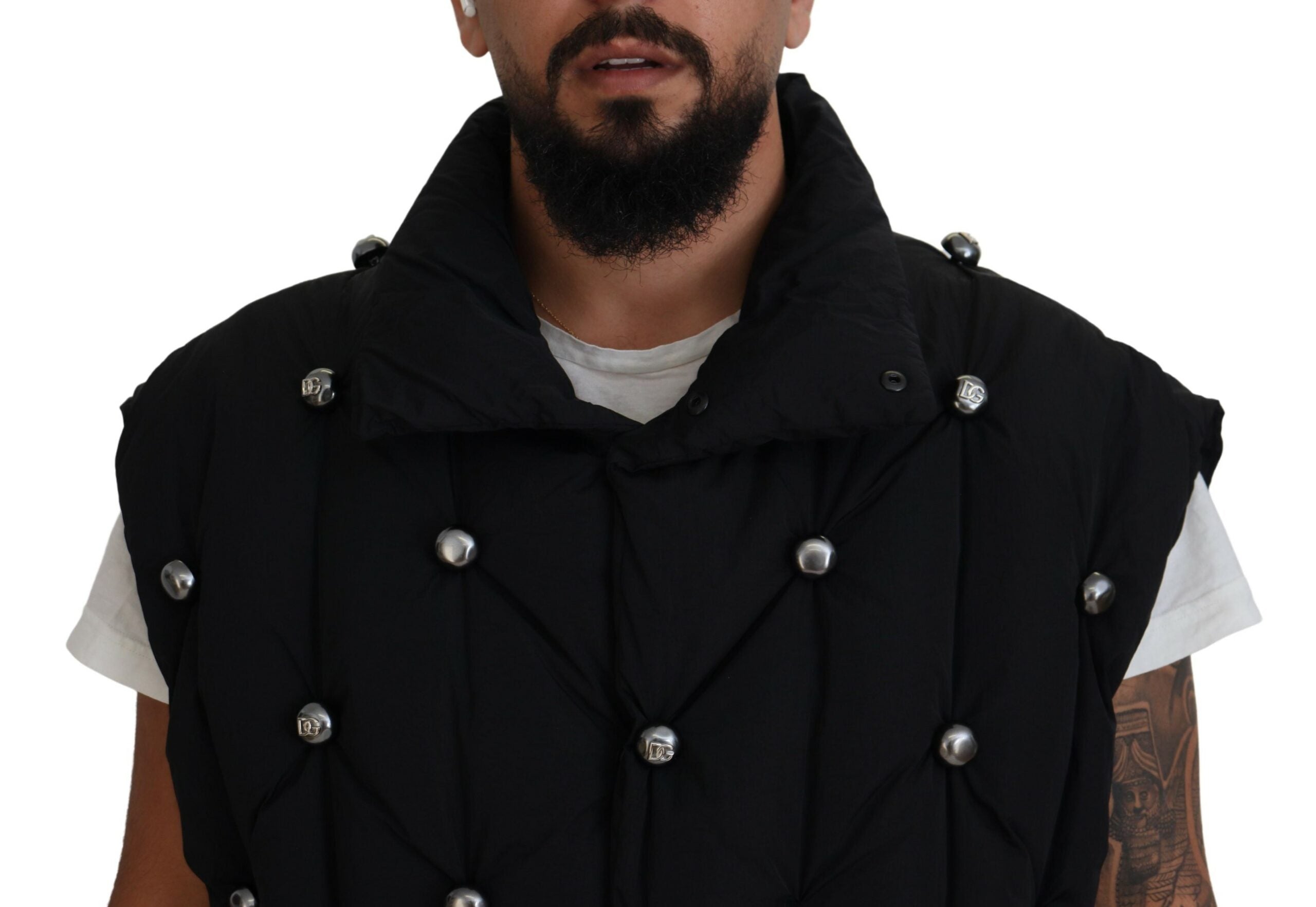 Dolce & Gabbana Black Sleeveless DG Jacket with Metal Embellishment