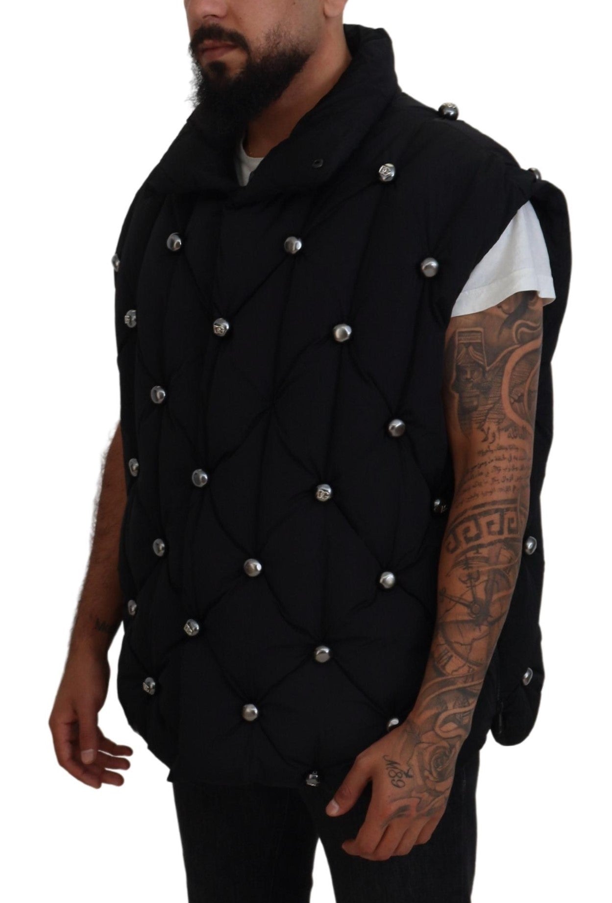 Dolce & Gabbana Black Sleeveless DG Jacket with Metal Embellishment