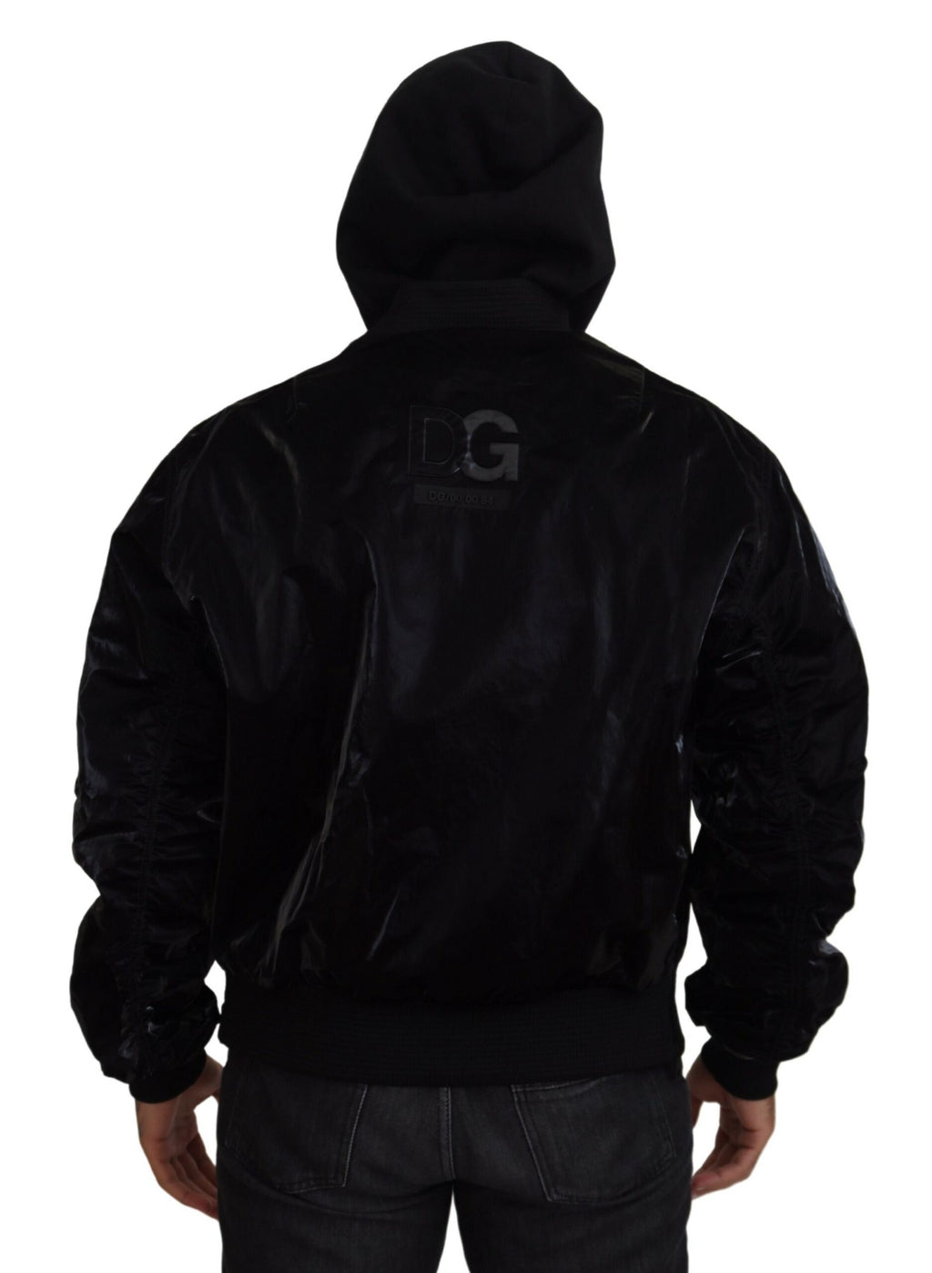 Dolce & Gabbana Black Nylon Hooded Bomber Jacket with Zipper