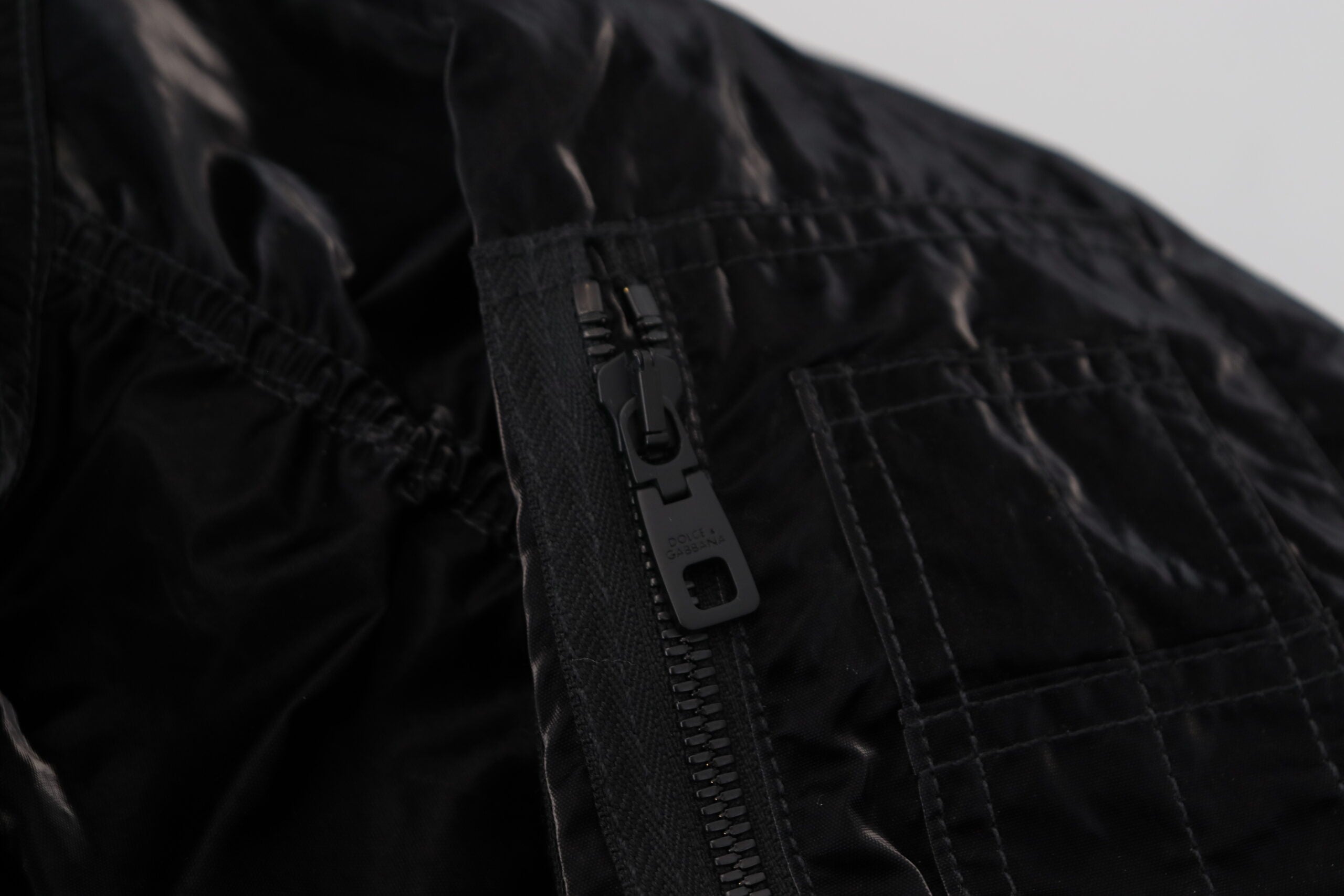 Dolce & Gabbana Black Nylon Hooded Bomber Jacket with Zipper