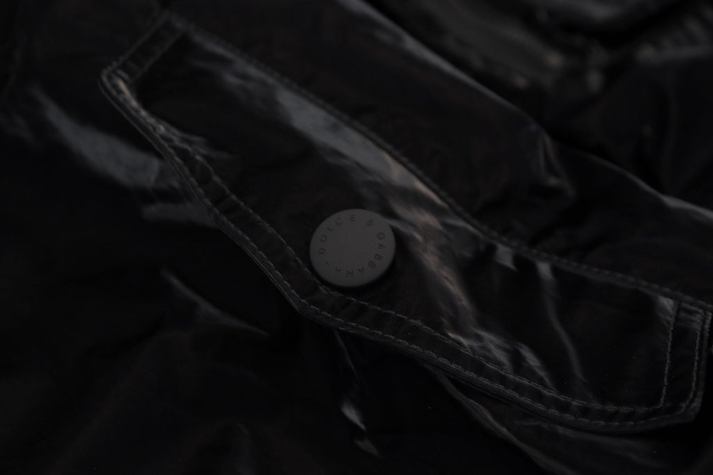 Dolce & Gabbana Black Nylon Hooded Bomber Jacket with Zipper