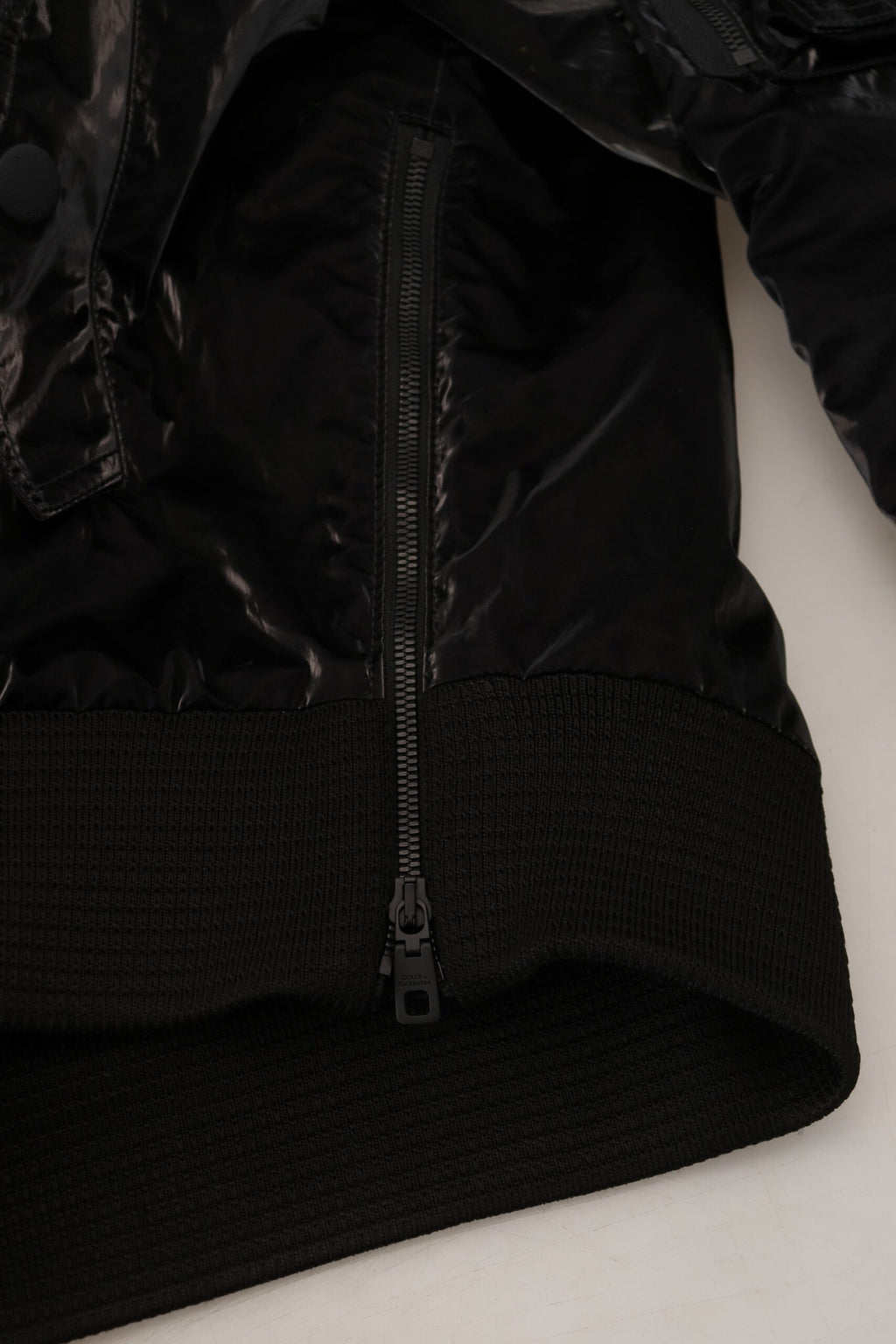 Dolce & Gabbana Black Nylon Hooded Bomber Jacket with Zipper