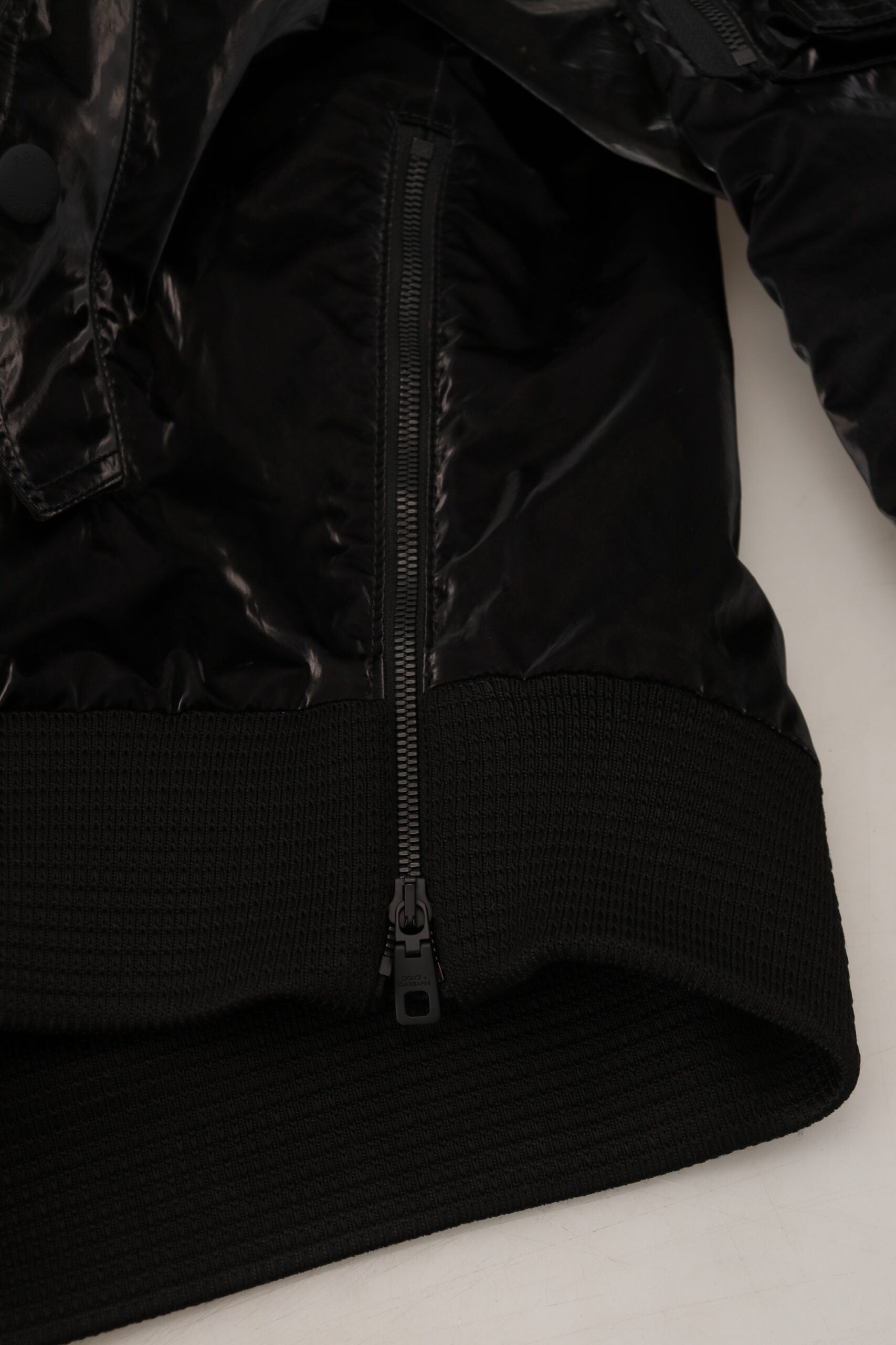 Dolce & Gabbana Black Nylon Hooded Bomber Jacket with Zipper