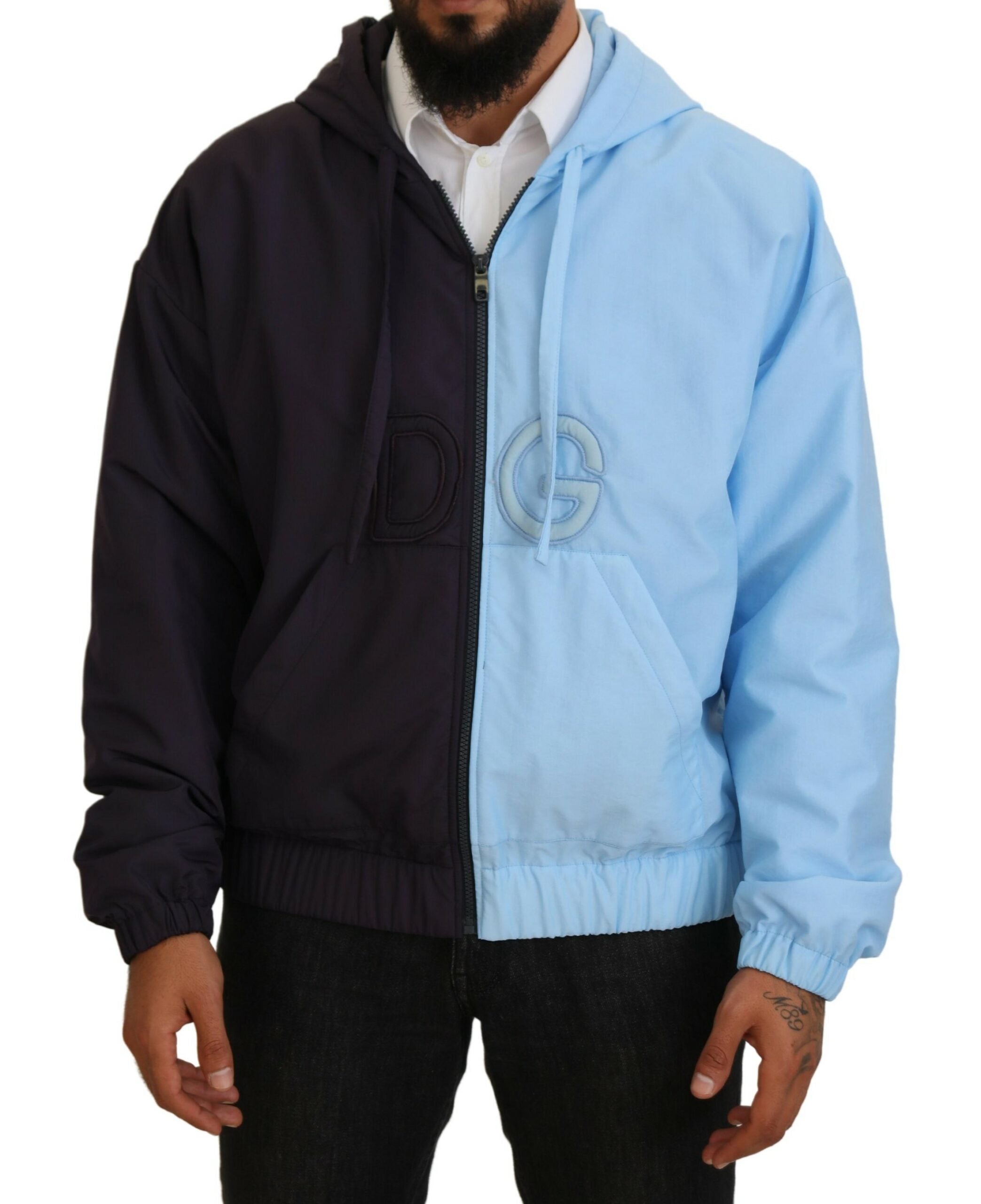 Dolce & Gabbana Black Blue DG Hooded Full Zip Men's Jacket