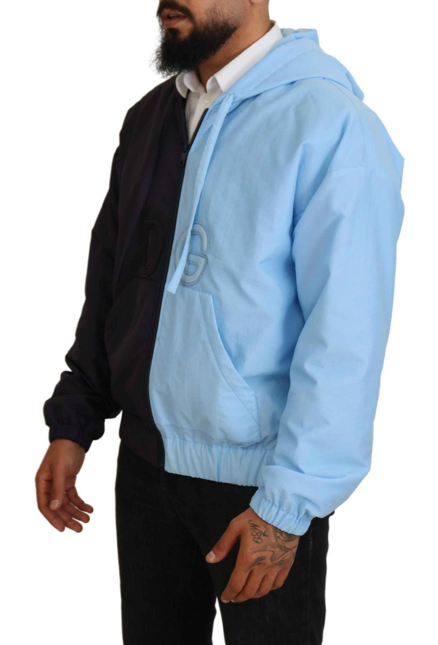 Dolce & Gabbana Black Blue DG Hooded Full Zip Men's Jacket