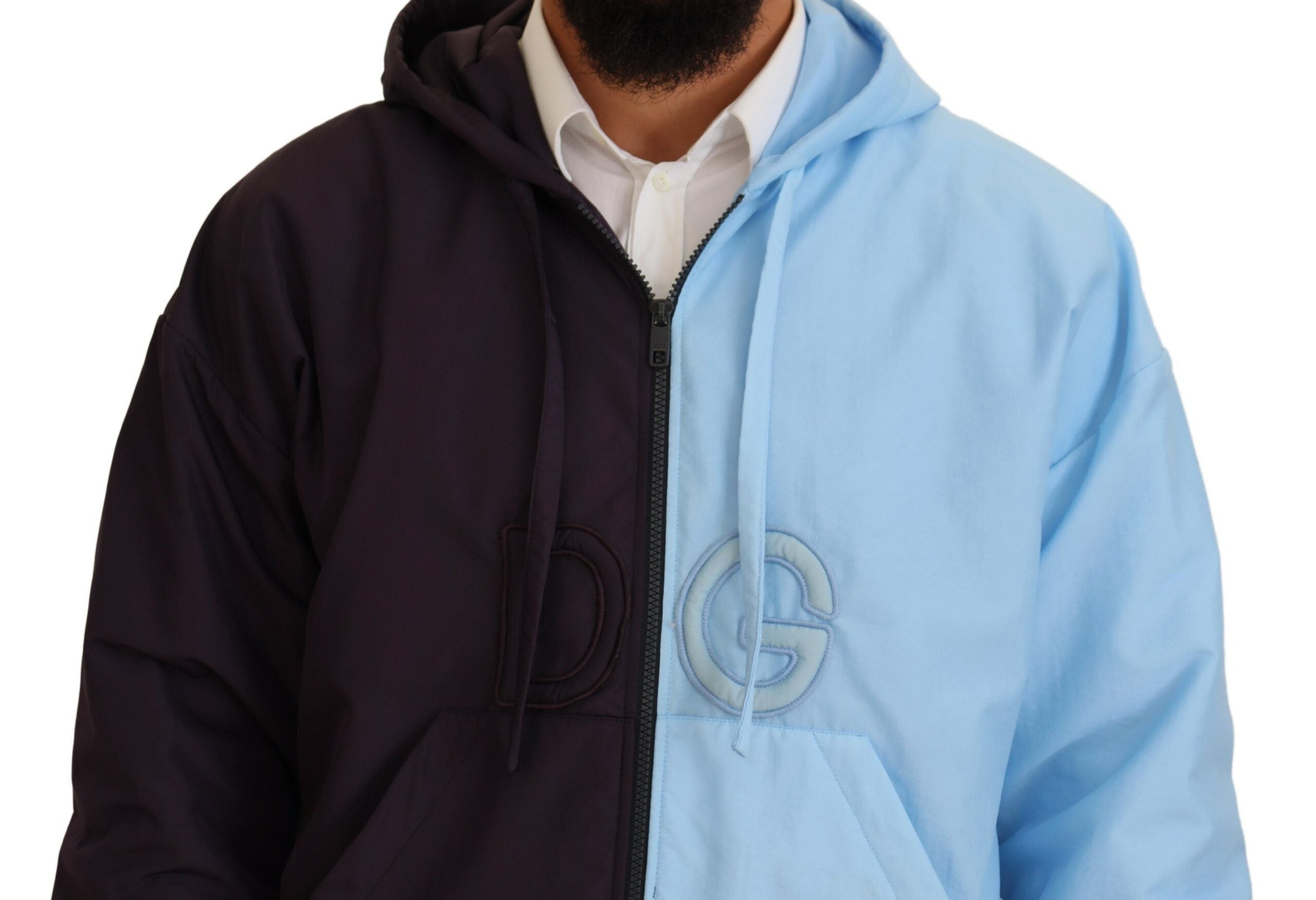 Dolce & Gabbana Black Blue DG Hooded Full Zip Men's Jacket