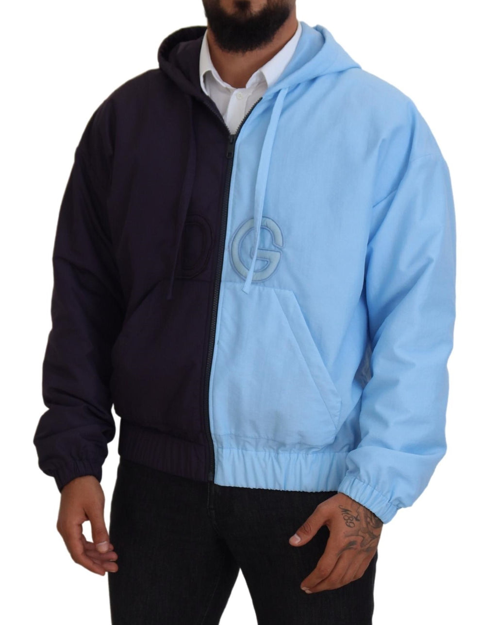 Dolce & Gabbana Black Blue DG Hooded Full Zip Men's Jacket