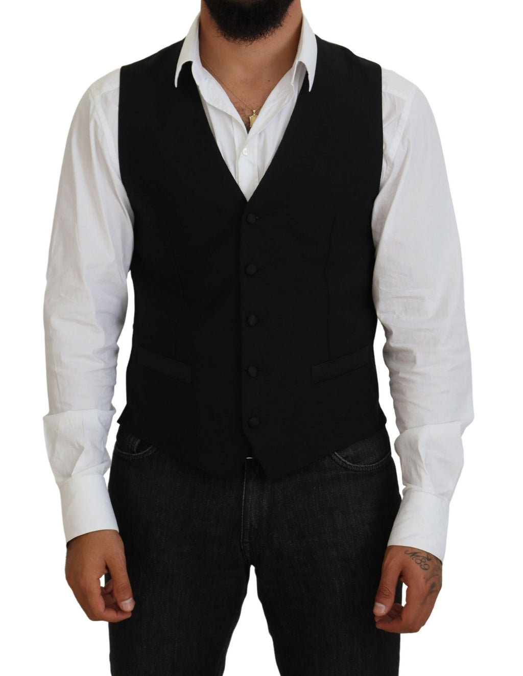 Dolce & Gabbana Black Virgin Wool Formal Waistcoat