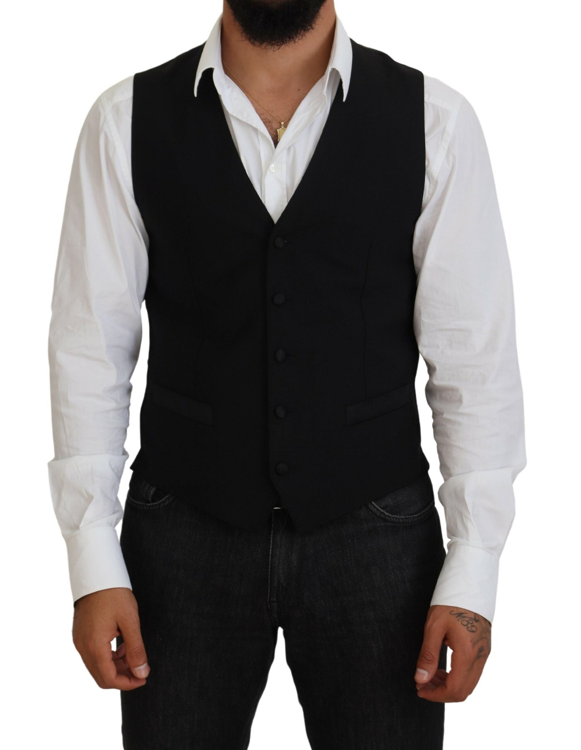 Dolce & Gabbana Black Virgin Wool Formal Waistcoat