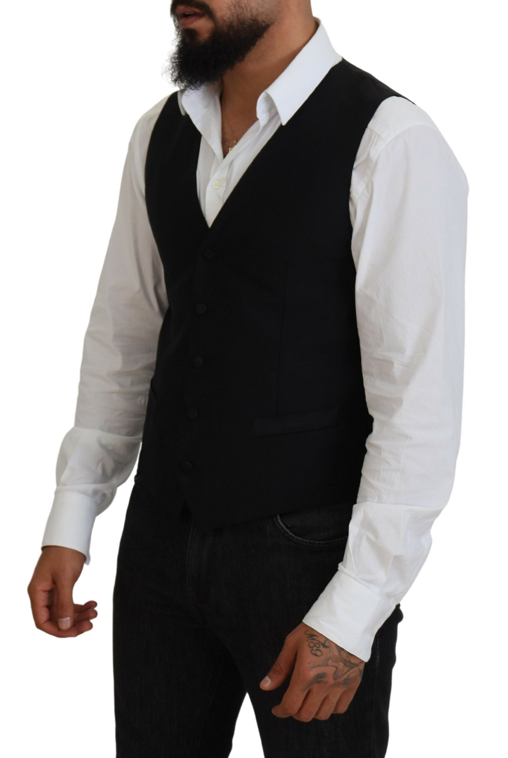Dolce & Gabbana Black Virgin Wool Formal Waistcoat