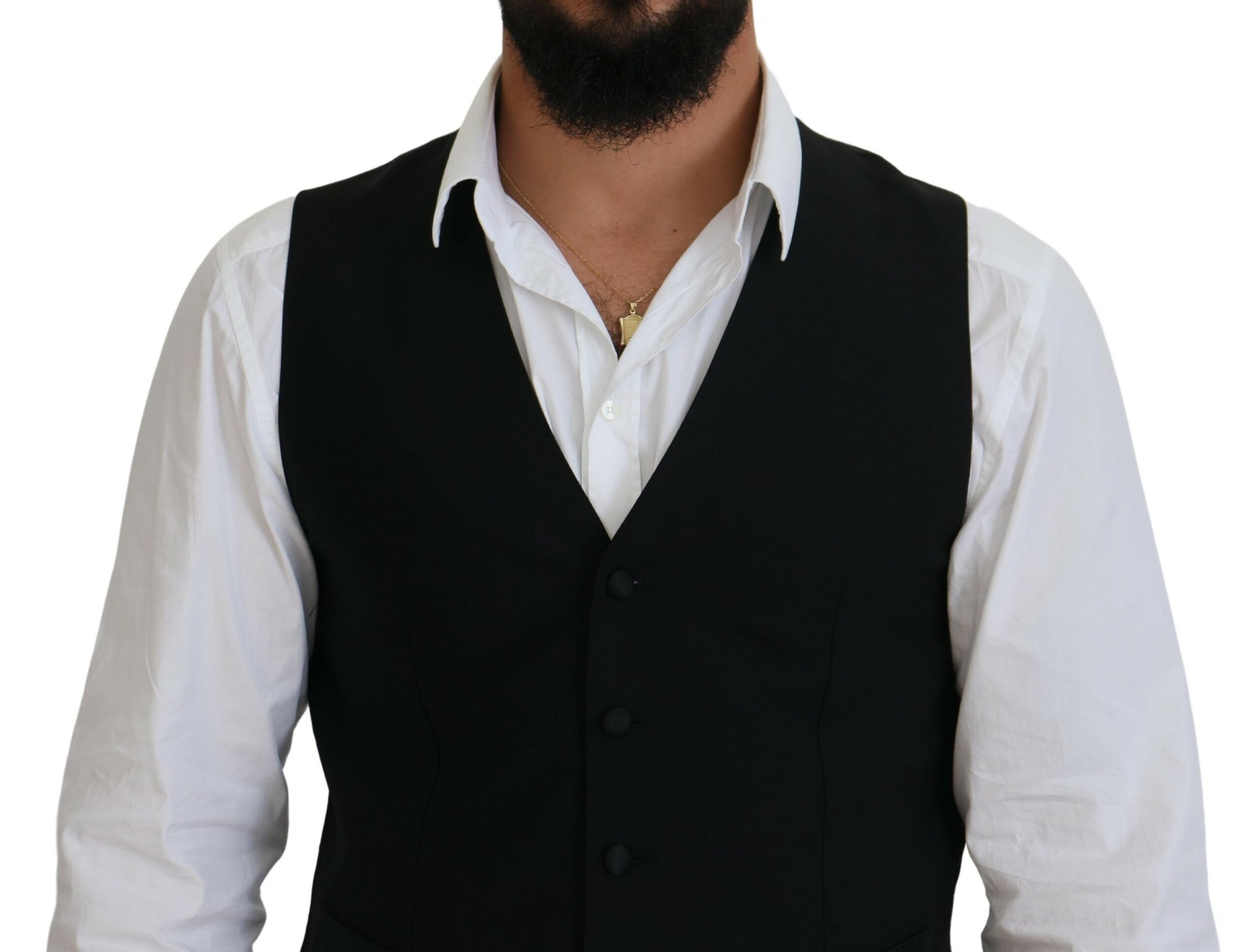 Dolce & Gabbana Black Virgin Wool Formal Waistcoat