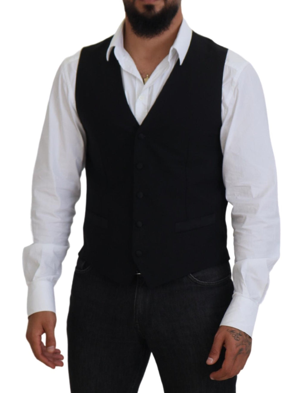 Dolce & Gabbana Black Virgin Wool Formal Waistcoat