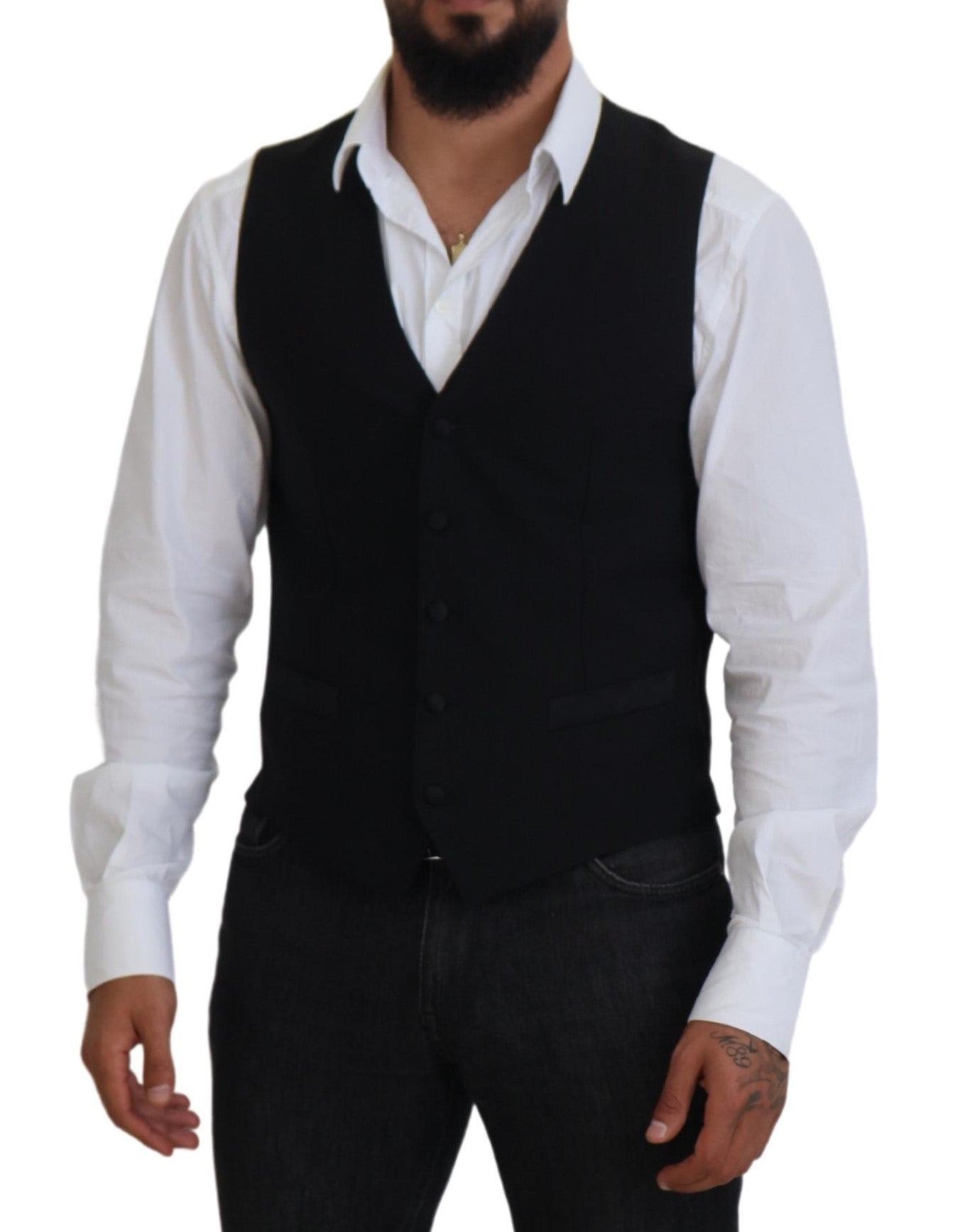 Dolce & Gabbana Black Virgin Wool Formal Waistcoat
