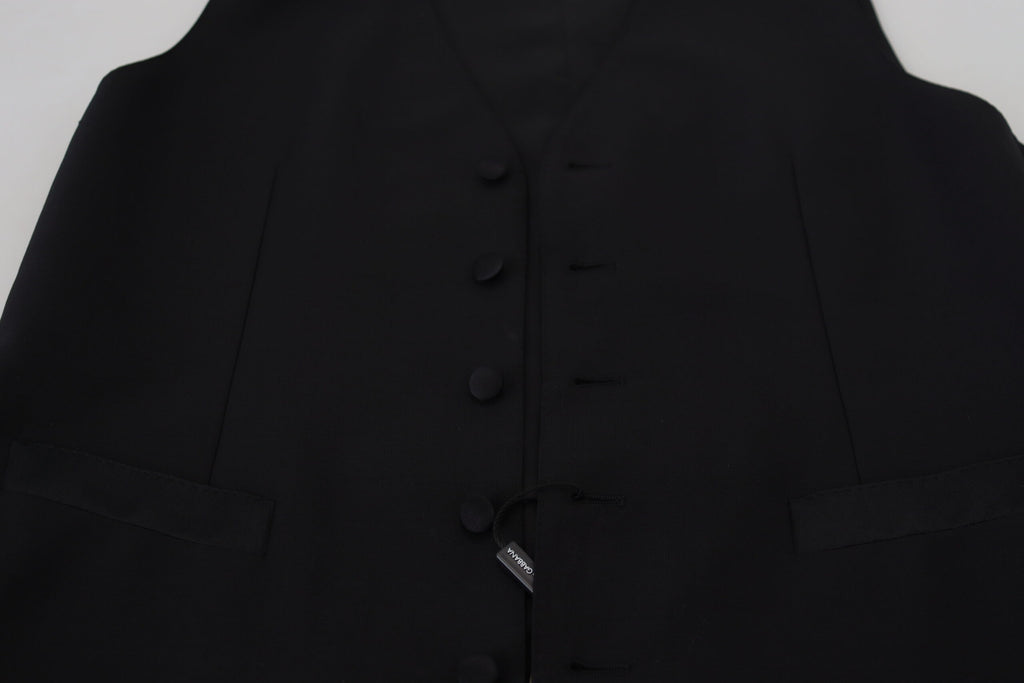 Dolce & Gabbana Black Virgin Wool Formal Waistcoat