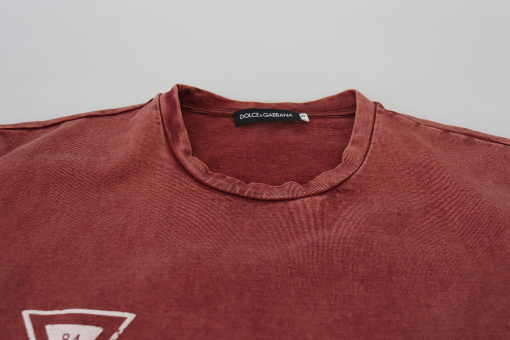 Dolce & Gabbana Maroon Print Rundhalsausschnitt Kurzarm-T-Shirt