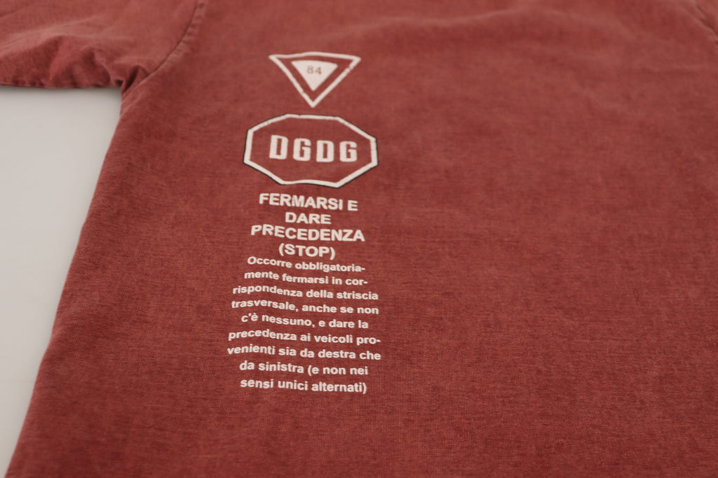 Dolce & Gabbana Maroon Print Rundhalsausschnitt Kurzarm-T-Shirt