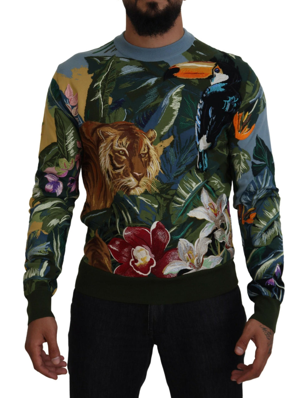 Dolce & Gabbana Multicolor Jungle Wool Sweater Logo Sweater