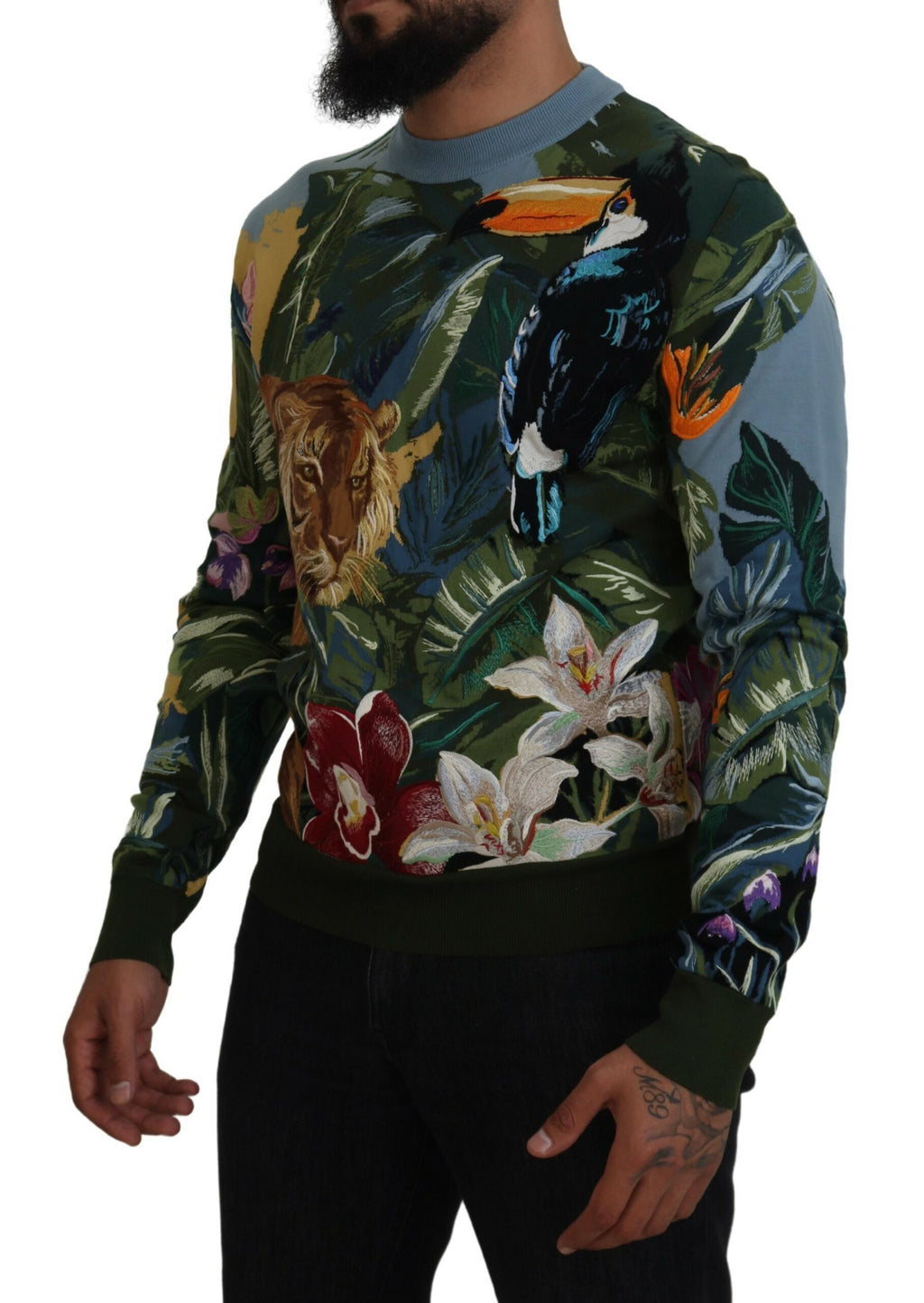 Dolce & Gabbana Multicolor Jungle Wool Sweater Logo Sweater