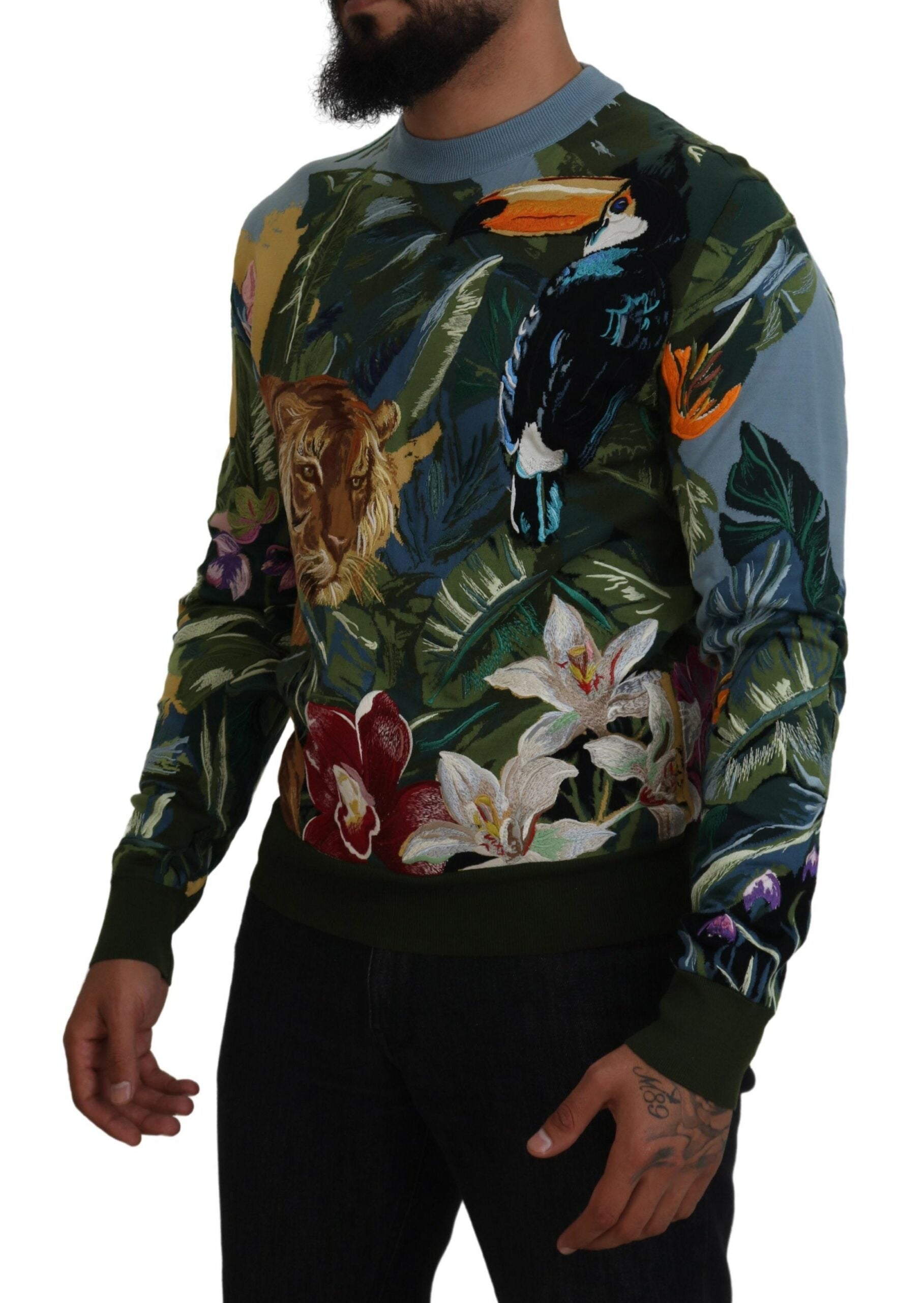 Dolce & Gabbana Multicolor Jungle Wool Sweater Logo Sweater