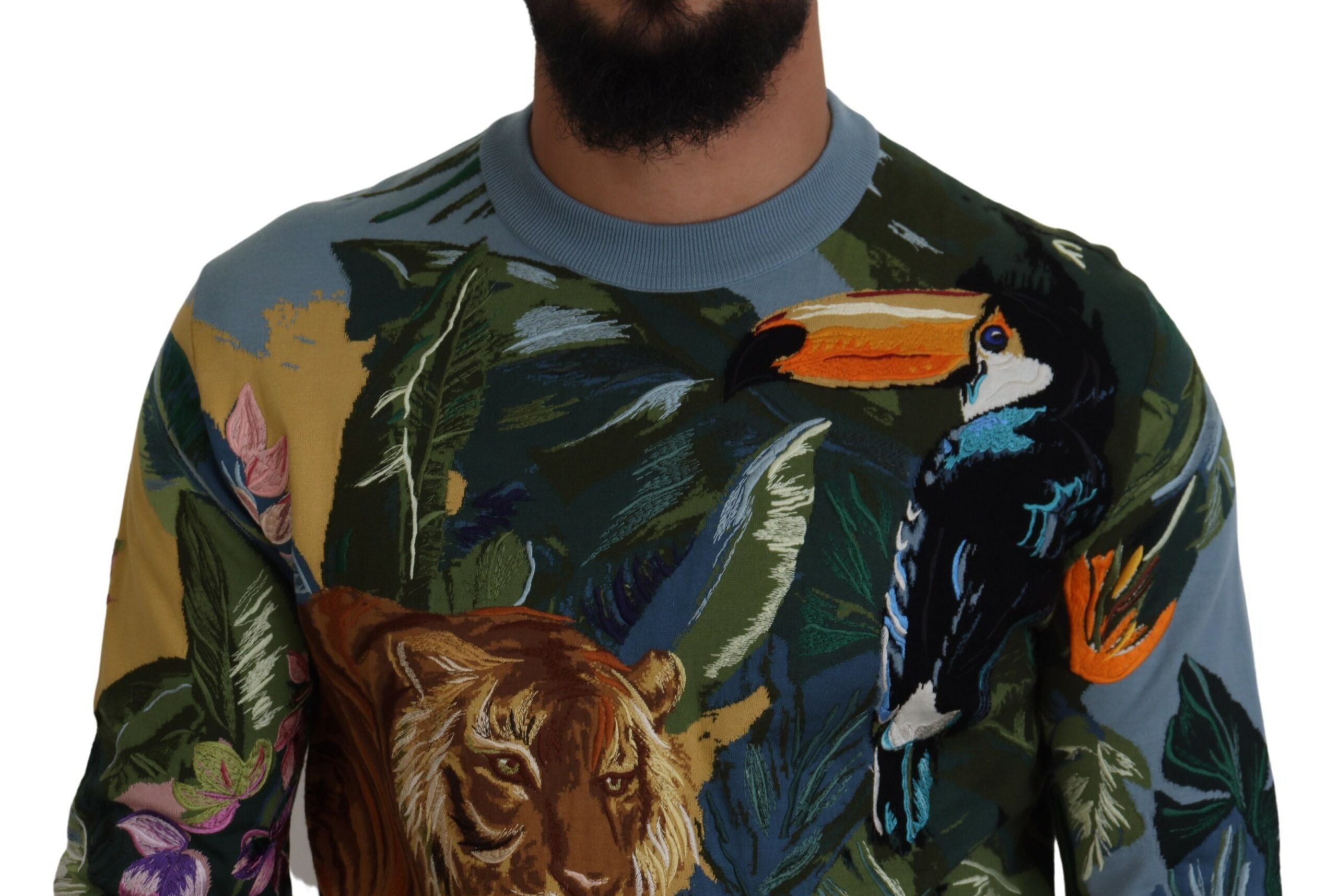Dolce & Gabbana Multicolor Jungle Wool Sweater Logo Sweater