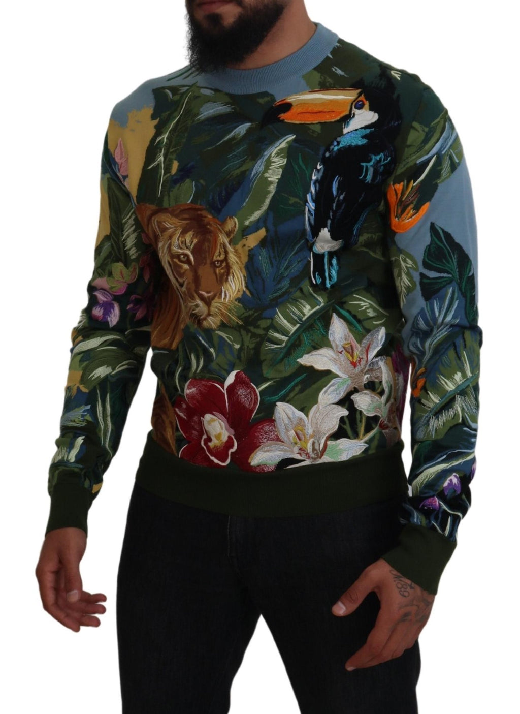 Dolce & Gabbana Multicolor Jungle Wool Sweater Logo Sweater